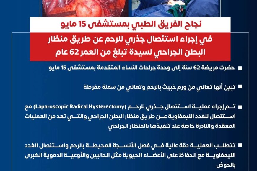 "مستشفى ١٥ مايو النموذجي  " نجاحات مستمرة لإنقاذ المرضة