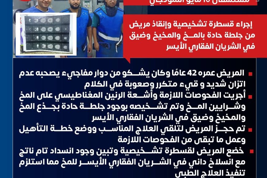 " أمانة المراكز الطبية المتخصصة " تنجح في تقديم انجاز جديدة بوحده السكته الدماغيه بمستشفي ١٥ مايو