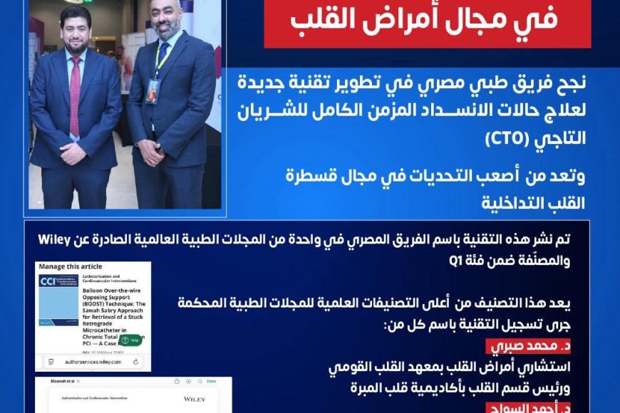 وزارة الصحة تشيد بإنجاز طبي مصري عالمي في علاج انسداد الشرايين التاجية المستعصية بمبره مصر القديمه